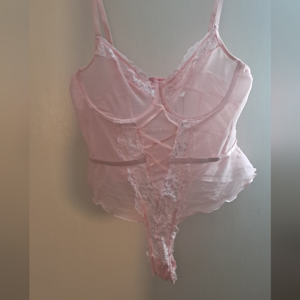 Delicate Pink Bodysuit with Sheer Lace Details